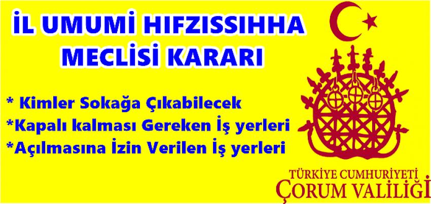 ÇORUM İL UMUMİ HIFZISSIHHA MECLİSİ KARARI