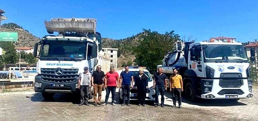 BELEDİYEDEN AFET BÖLGESİNE İŞ MAKİNASI YARDIMI